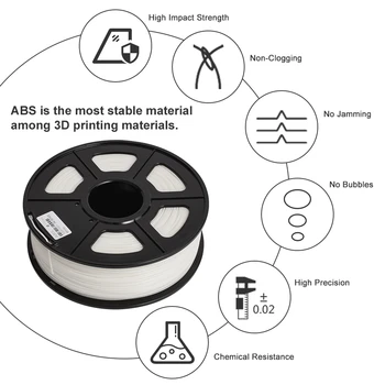 KAIGE 1KG Impressora 3D de Filamentos de 1,75 mm -/+ 0,02 mm Abs Пластик Branco de Filamentos contínuos de Materiais Industriais Abrasão E Resistência ao Impacto
