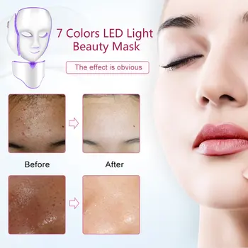 LED Máscara de 7 Cores Led Máscara Facial de Led coreano tratamento de Fótons Máscara facial Máquina da Terapia da Luz de Acne Máscara Pescoço Beleza Led Máscara