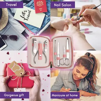 AMILIFE Nail Kit 7 em 1 Kit de Manicure Unhas de Aço Inoxidável jogo de Manicure Pedicure Profissional Kit de Tosa Kit Portátil
