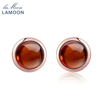 LAMOON Clássico 6mm 1.1 ct Natural Garnet Vermelho 925 Prata Esterlina brincos S925 LMEI022