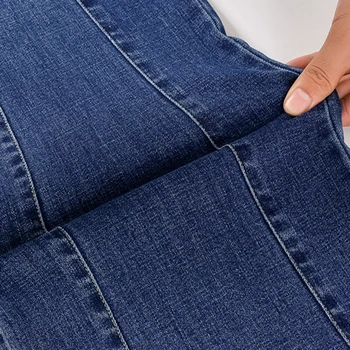 2021 Novas Senhoras de Largura de Perna Reta Listrado com Elástico, calça Jeans Outono Inverno de calças Jeans coreano Moda Cintura Alta Tamanho Plus S Para 5XL