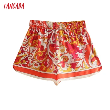 Tangada Estilo Boho Mulheres do Vintage Floral Shorts Strethy Cintura Feminina Retro Shorts Ocasionais de Pantalones 5Z276