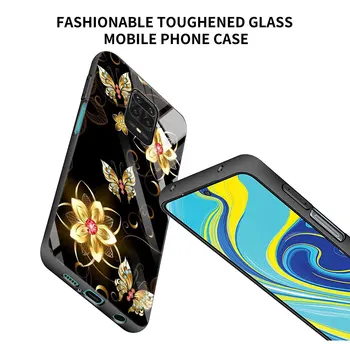 Caixa de vidro Para Xiaomi Redmi Nota 9S 8 9 7 8 9 C 10 Pro Mi 9T Poco X3 NFC 11 10 Lite Preto 5G de Telefone Coque Bonito Borboleta