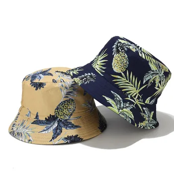 Amazon venda quente fisherman's cap mulheres abacaxi algodão dupla face da bacia do chapéu de primavera e de verão, de sol ao ar livre visor