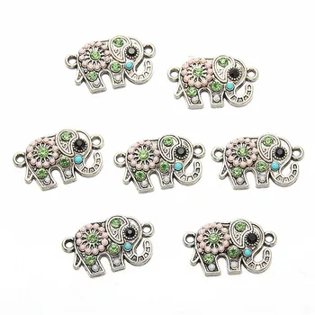 GraceAngie 10pcs liga de animais elefante encantos colar de jóias diy encantos de Flores Coloridas de Cristal da Pulseira Tornozeleira de Artesanato de DIY