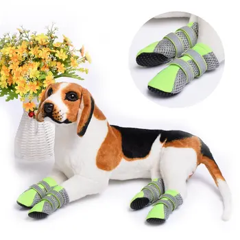4pcs/set Cão de Estimação Anti-Derrapante, Impermeável Sapatos Reflexiva de Malha Cão Sapatos Respirável Cães Gato Cachorro Meias Sapatos Primavera Verão