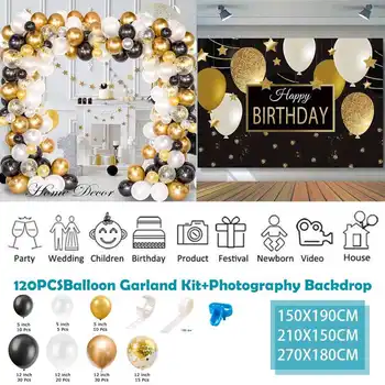 120pcs/set Branco Ouro Preto Balões de Látex Garland Arco Kit de Confetes de Aniversário, Casamento, chá de Bebê Decoração de Festa de Aniversário
