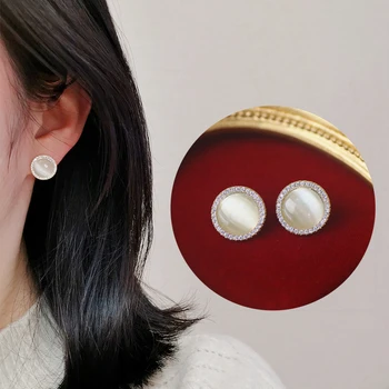 Moda, Estilo Coreano Brilhante Zirconia Cúbico Brincos Geométricos Simples Rodada De Brincos Para As Mulheres Formam A Jóia Do Partido