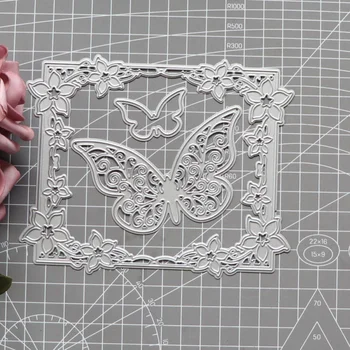 Retangular Flor do Quadro de Borboleta DIY de Corte de Metal Morre para Cartão de Scrapbooking Estêncil de Papel Craft Álbum de Modelo Morre