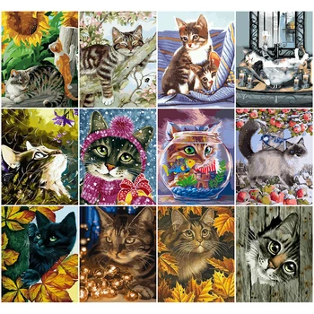 AZQSD Pintura Por Números Gato pintado à mão Colorir Sorteio de Artesanato Presente DIY 40x50cm Imagens Por Números Animal a Decoração Home