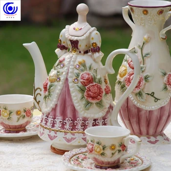 Rose cerâmica Europeia xícara de café, conjunto prato pote de café da tarde Camellia bule de chá xícara (chá criativa de presente de casamento