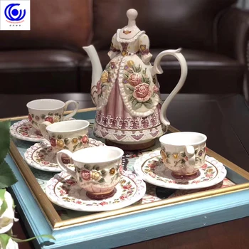 Rose cerâmica Europeia xícara de café, conjunto prato pote de café da tarde Camellia bule de chá xícara (chá criativa de presente de casamento