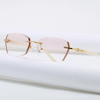 ZIROSAT 58069 Liga de Tonalidade Lentes de Miopia Óculos Óculos de Leitura Diamante de Corte sem aro em Titânio Óculos de Moldura para as Mulheres