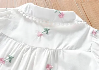 Garotas bonitas Camisas de Primavera-Verão para Crianças, Roupas de Bebê Menina Bordado de Flores Doce de Manga Curta Blusa Tops Presentes Crianças