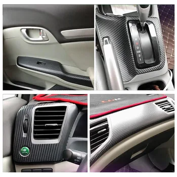 Brilhante de Fibra de Carbono, Interior de Decalque Guarnição para 2012-14 Honda Civic Sedan Gen 9 de Controlo Central do Painel de Instrumentos Interior Adesivo