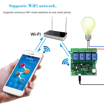 EweLink Smart wi-Fi Módulo Switch Receptor 4CH 5V 7V-32V 85V 220V-250V Automação residencial wi-Fi 10A Relé Temporizador Para o Alexa Inicial do Google