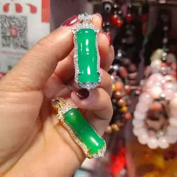 Real ágata verde jade pingente de jade colar de bambu jadeite jade colares de prata 925 colar de prata esterlina jóias de jade