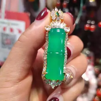 Real ágata verde jade pingente de jade colar de bambu jadeite jade colares de prata 925 colar de prata esterlina jóias de jade