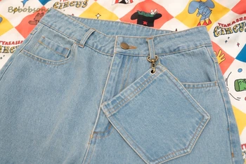 Moda Streetwear Jeans Para Mulheres De Comprimento Total Lattice Patch Lavado Jean Jeans De Senhoras Em Linha Reta Calças De Cintura Alta
