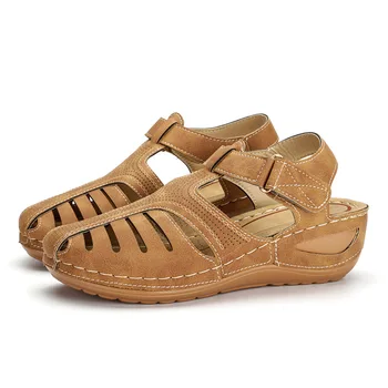 Mulher De Verão Vintage Sandálias De Cunha Fivela Casual De Costura Mulheres Sapatos Femininos Senhoras Plataforma Retro Sandalias Plus Size