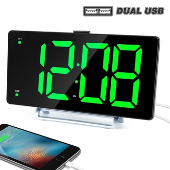 Grande Relógio Despertador 9 Polegadas LED Display Digital Dual Alarme com Carregador USB Porta de 0-100 Dimmer para Idosos Simples de Cabeceira Grande Número de