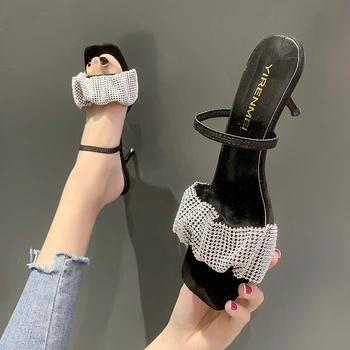 Slingback Mulheres, as Sandálias de Verão de 6,5 CM Senhoras Sexy Babados Peep Toe Feminino Fino Salto Alto Cinta Mulher Sapatos da Moda Gladiador