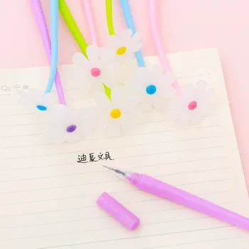 1PCS Coreia do Sul Criativo Silicone Macio Flor Caneta Gel de Estudantes de desenho animado Pode Mudar de Cor Pequena Assinatura de Caneta Escritório de Tinta Preta