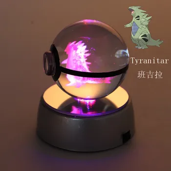 Anime Pokemon Brinquedos Pokeball Gravura Rodada Bola de Cristal Tyranitar Design de Moda Bola com LED de Luz de Cristal da Base de dados de Brinquedos