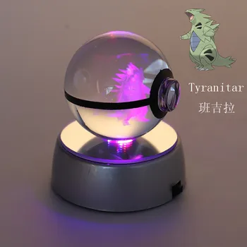 Anime Pokemon Brinquedos Pokeball Gravura Rodada Bola de Cristal Tyranitar Design de Moda Bola com LED de Luz de Cristal da Base de dados de Brinquedos