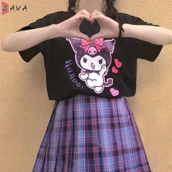 Japonês Cottom Doce Cartoon Print T-shirt Manga Curta Feminino, Estudante de Roupas largas Adolescentes Meninas Lolita Y2k Tees Verão Tops
