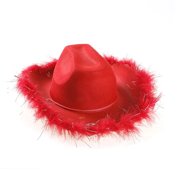 Nova Pele Vermelha Tiara Chapéu de Cowboy para Mulheres Meninas Ocidental Estilo Cowgirl Cowboy Tampa Colorida com Rhinesones Férias Chapéu de Festa a Fantasia