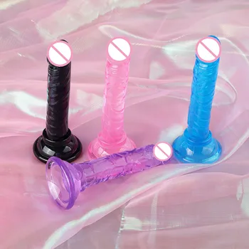 Pequeno Vibrador Realista Artificial do Pênis Com ventosa TPE Cristal de Dildos Para as Mulheres do Ponto de G StimulateSex Brinquedos Para as Mulheres Sex Shop