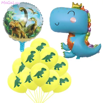 12Pcs Grande 4D Curta Dinossauro Verde Folha Balões de Aniversário, Decoração de Dragão Partido Balões Animal da Selva Parte Suprimentos Globos