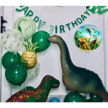12Pcs Grande 4D Curta Dinossauro Verde Folha Balões de Aniversário, Decoração de Dragão Partido Balões Animal da Selva Parte Suprimentos Globos