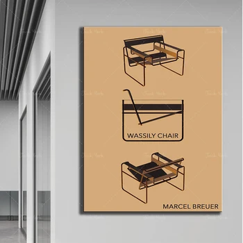 Arquitetura vintage impressão Bauhaus Marcel Breuer - cadeira Wassily mínima de design minimalista cartaz midcentury