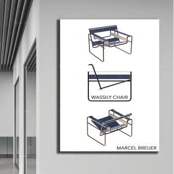 Arquitetura vintage impressão Bauhaus Marcel Breuer - cadeira Wassily mínima de design minimalista cartaz midcentury