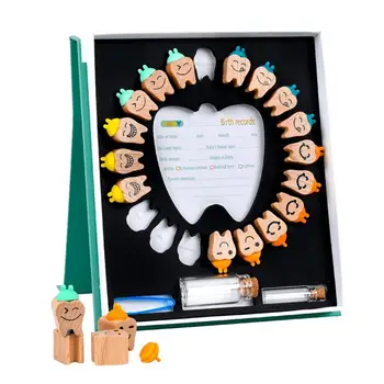 Madeira Dentes do Bebê Lembrança Caixa de Dentes da Caixa de Protecção de Crianças Dentes Decíduos Caixa Recipiente com Pinça para Crianças
