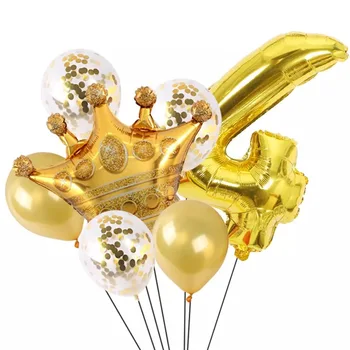 32polegadas Número de Ouro Confete 1 2 3 4 Aniversário de Látex Balão Foil Coroa Bola com idades entre 5 6 7 8 Ano a Festa de Aniversário de Decoração