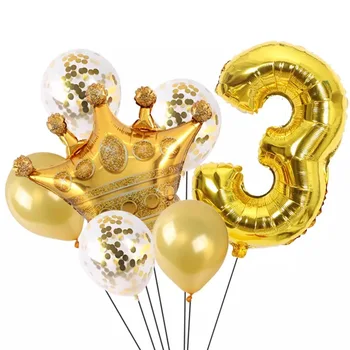 32polegadas Número de Ouro Confete 1 2 3 4 Aniversário de Látex Balão Foil Coroa Bola com idades entre 5 6 7 8 Ano a Festa de Aniversário de Decoração