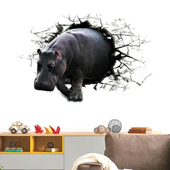 3D Animal de Hipopótamo Etiqueta do PVC Adesivos de Parede papel de Parede Decoração Sala de estar