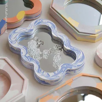 INS Estilo de um Espelho de maquilhagem зеркало Simples Marmoreio Decoração de Alto Grau Cinza Geométricas Objetiva da Superfície da Bandeja de