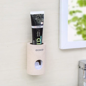 1pc Automática Dispensador de pasta de dente à Prova de Poeira Titular da Escova de dentes de Parede de creme Dental Espremedor de Distribuidor de Acessórios de casa de Banho