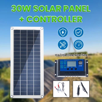 CNH Painel Solar 30W 12V Dupla Saída USB de Células Solares Solar Poly Painel de 10/20/30/40/50A Controlador para o Carro Iate Barco da Bateria Carre