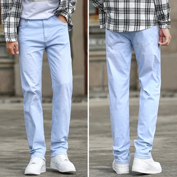 2021 a coleção primavera / verão de algodão de alta qualidade estiramento leve jeans clássico da marca bordado de jovens homens magros reta fina jeans