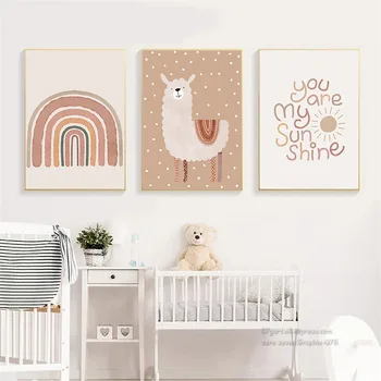 Você É O Meu Sol Cotações De Arte Alpaca Impressão Arco-Íris De Lona Cartaz Viveiro De Arte De Parede Pintura Boho Cartazes Imagem Decoração Do Quarto Do Bebê