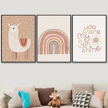 Você É O Meu Sol Cotações De Arte Alpaca Impressão Arco-Íris De Lona Cartaz Viveiro De Arte De Parede Pintura Boho Cartazes Imagem Decoração Do Quarto Do Bebê