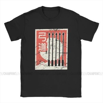 Os homens T-Shirt Vintage Kyudo tiro com Arco Japonês Algodão Camisetas de Manga Curta, Arco Flecha Japonês Primitivo Archer T-Shirt O Pescoço Tops 6XL