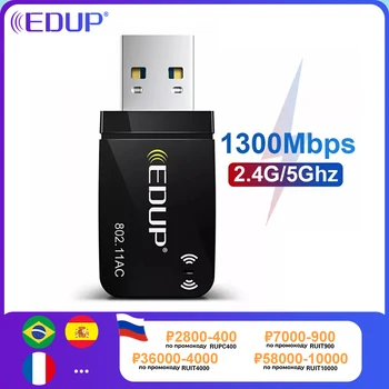 EDUP 1300Mbps Mini USB3.0 Adaptador de wi-Fi wi-Fi Rede Cartão de Banda Dupla De 5,8 G/2.4 GHz sem Fio AC Adaptador USB para PC Desktop Portátil