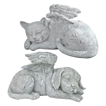Angel Pet Estátua do Cão Gato com Asa lápide Figura de Ornamento de Jardim