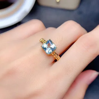 Conciso Quadrado Azul turquesa, água-marinha Zircão Diamantes Pingente de Pedras preciosas, Colares, Anéis de Ouro 18k Cor Conjuntos de Jóias para as Mulheres